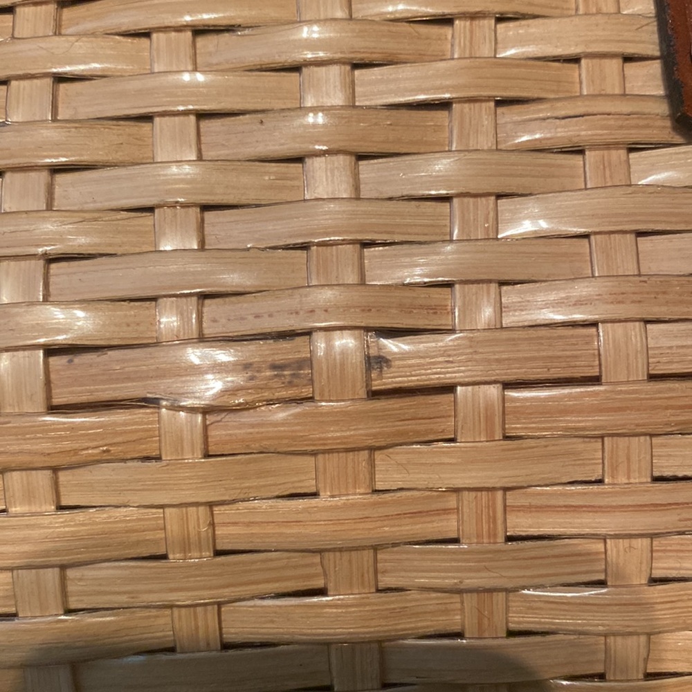 Vintage Natural Wicker Woven Handbag with Brown Leather Accents - Picture 6 of 8